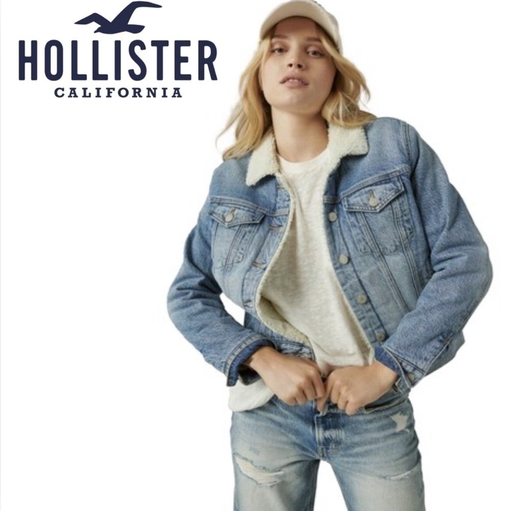 Hollister Faux Shearling Lined Denim Trucker Jacket